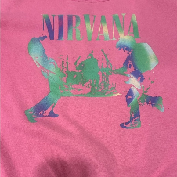 H&M girls 12/14 NIRVANA Pink Graphic Teen Girl's Crew Neck Sweater - Picture 2 of 7